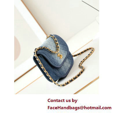 Chanel Washed Denim  &  Gold-Tone Metal Messenger Bag AS4845 Blue 2025